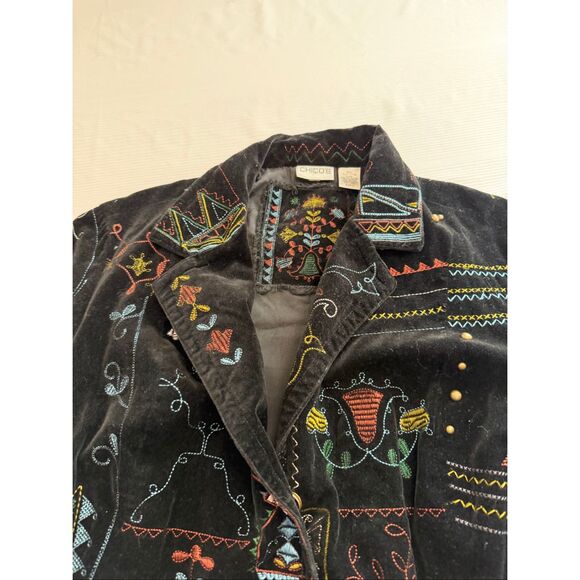 Chico's Black Velvet Jacket Embroidered Lined Boho Southwest Size 2 US Large - Picture 6 of 16